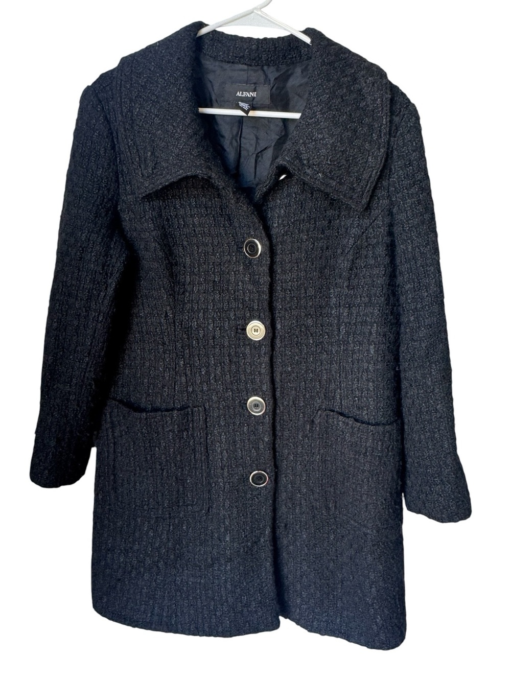 Alfani Women's 8 Black Textured Button Front Coat Retro Wool Rayon Blend Jacket